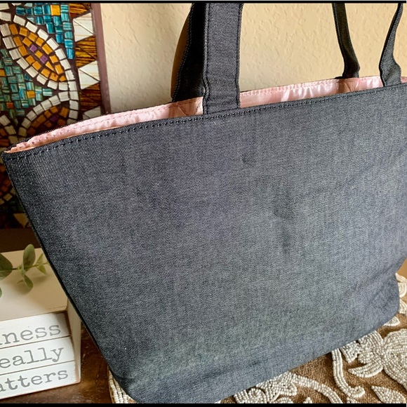 NWT Victoria’s Secret Denim & Satin Lace Up Tote - Picture 4 of 8